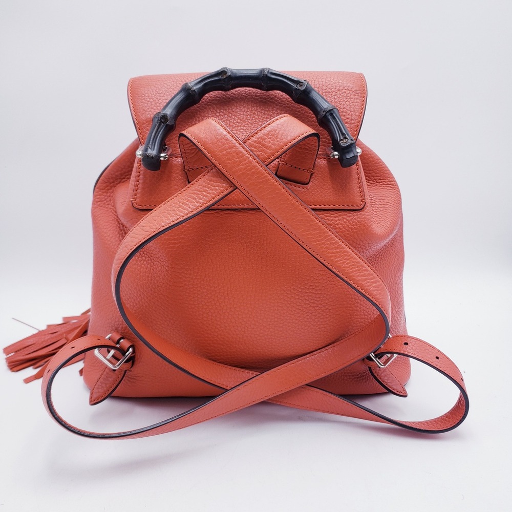 Gucci Bamboo Backpack Orange Pebbled Leather Tassel‎ - Picture 4 of 16